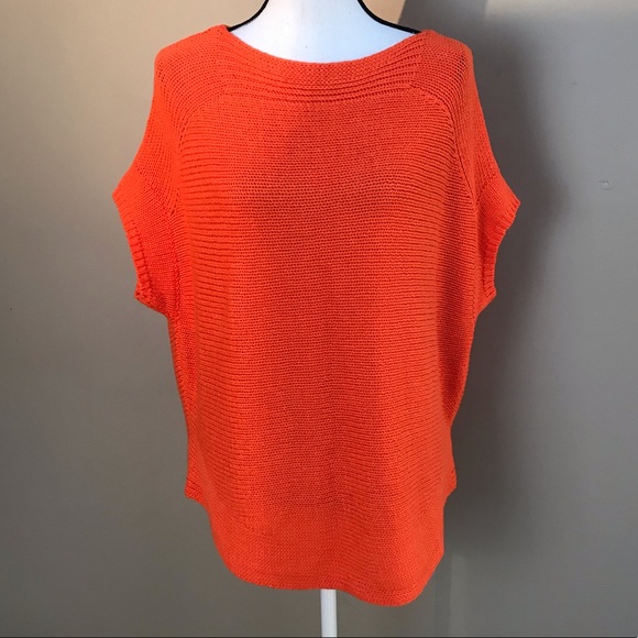 Jcp Orange Knitted Short Sleeved Sweater Top L - Picture 1 of 6